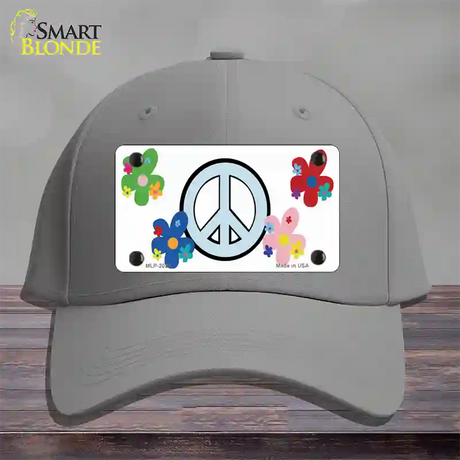 Peace Sign and Flowers Novelty License Plate Hat Cotton / Gray