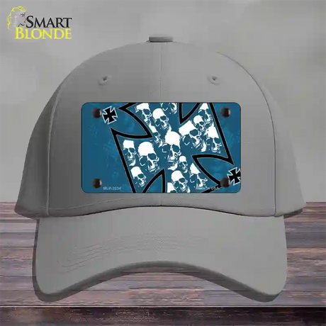 Maltese Cross Skulls Novelty License Plate Hat Cotton / Gray