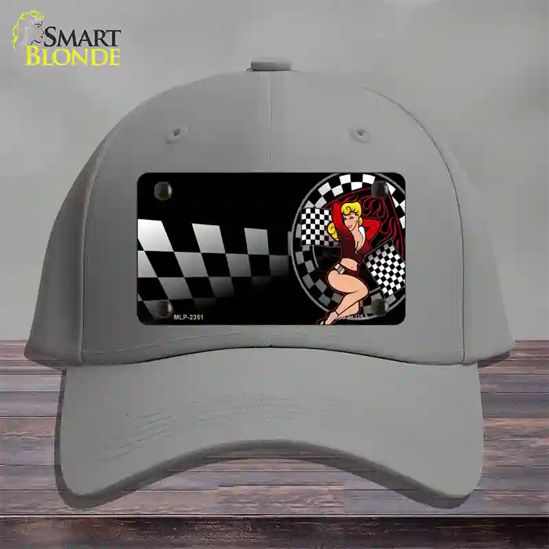 Racing Pin Up Girl Novelty License Plate Hat Cotton / Gray