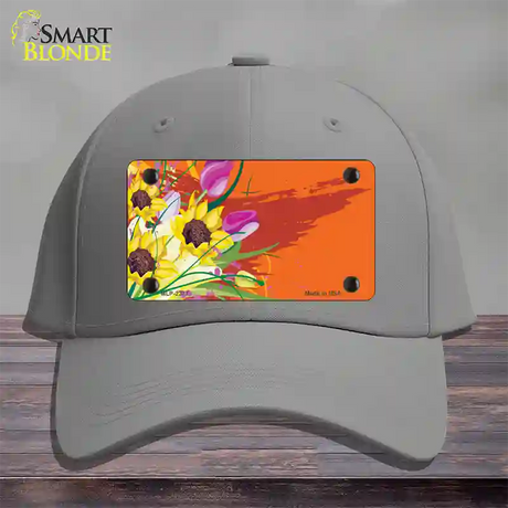 Floral Bouquet Offset Novelty License Plate Hat Cotton / Gray