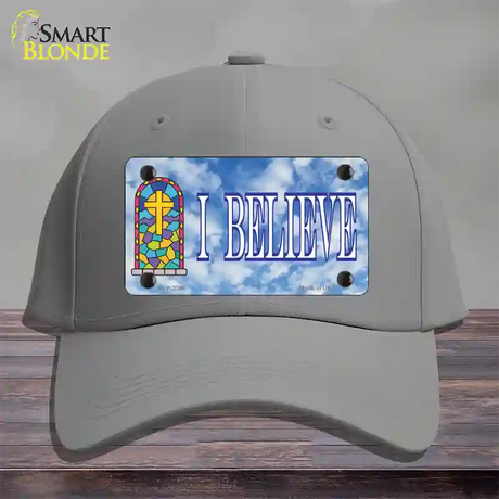 I Believe Novelty License Plate Hat Cotton / Gray