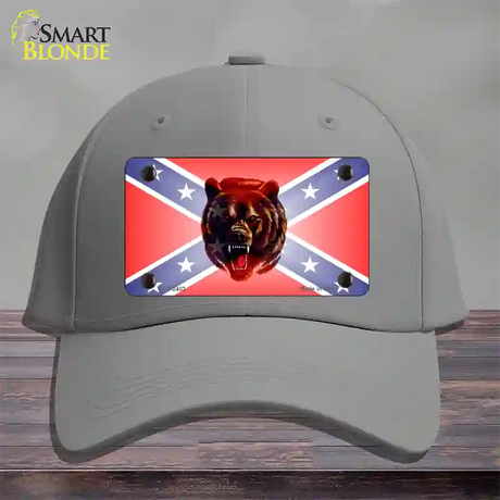 Confederate Flag Grizzly Bear Novelty License Plate Hat Cotton / Gray