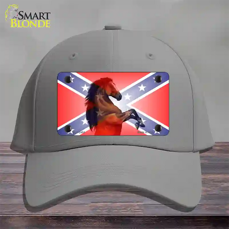 Confederate Flag Stallion Horse Novelty License Plate Hat Cotton / Gray