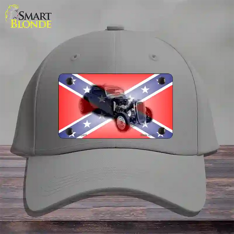 Confederate Flag Hot Rod Novelty License Plate Hat Cotton / Gray