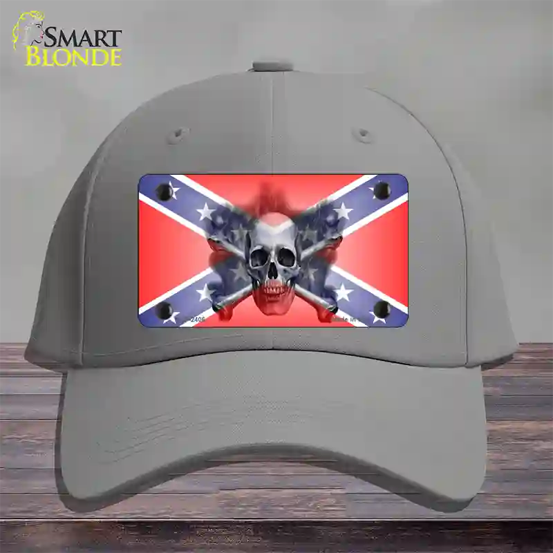 Confederate Flag Skull Novelty License Plate Hat Cotton / Gray