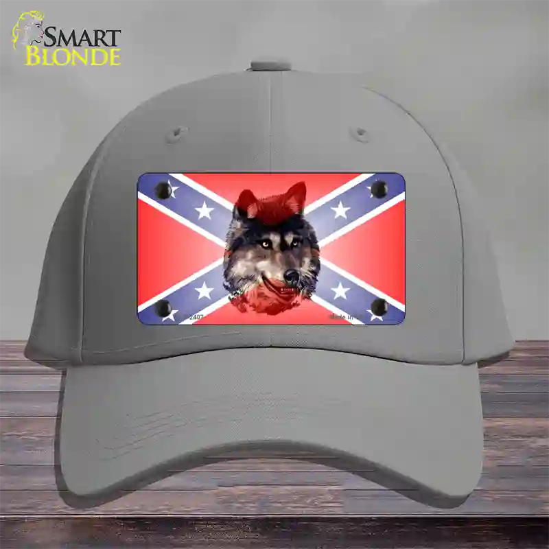 Confederate Flag Faded Wolf Novelty License Plate Hat Cotton / Gray