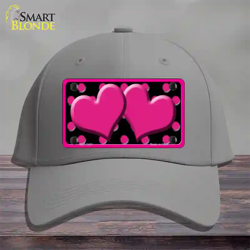 Hot Pink Black Polka Dot Hot Pink Center Hearts Novelty License Plate Hat Cotton / Gray