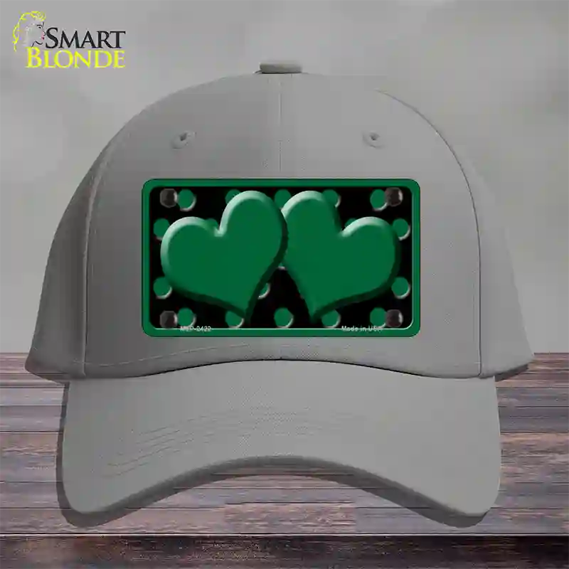 Green Black Polka Dot Green Center Hearts Novelty License Plate Hat Cotton / Gray