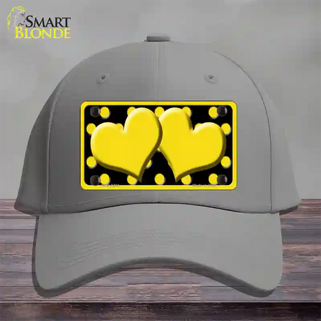 Yellow Black Polka Dot Yellow Center Hearts Novelty License Plate Hat Cotton / Gray