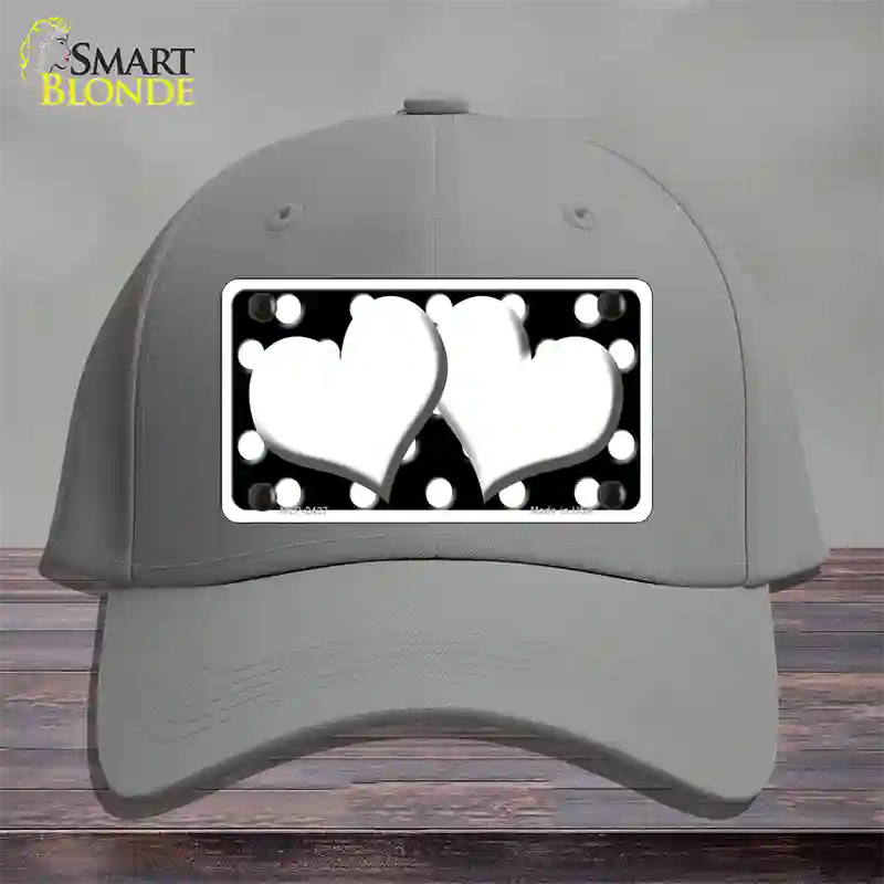 White Black Polka Dot Black Center Hearts Novelty License Plate Hat Cotton / Gray