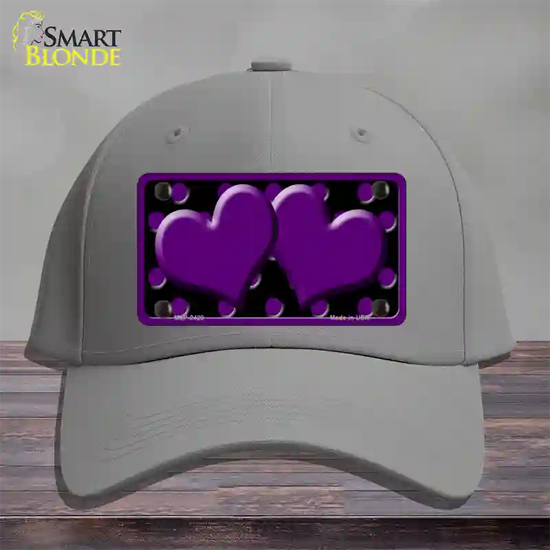 Purple Black Polka Dot Purple Center Hearts Novelty License Plate Hat Cotton / Gray