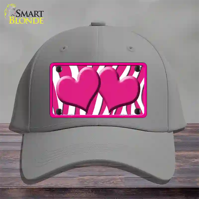 Hot Pink White Zebra Hot Pink Centered Hearts Novelty License Plate Hat Cotton / Gray