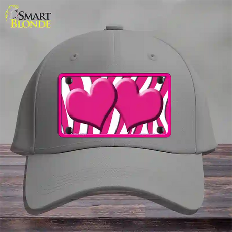 Hot Pink White Zebra Hot Pink Centered Hearts Novelty License Plate Hat Cotton / Gray