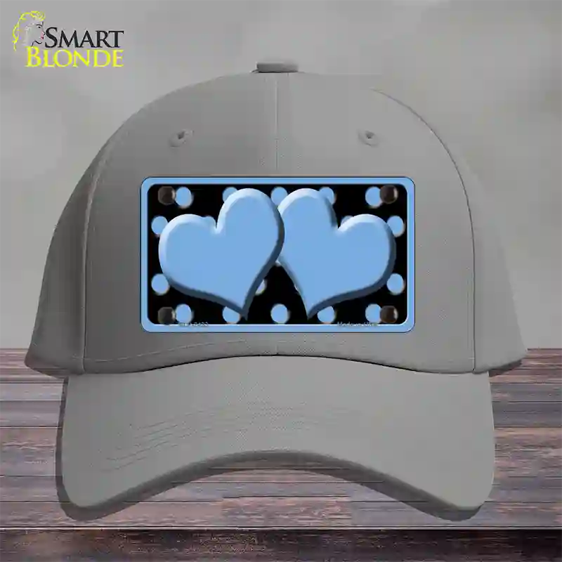 Light Blue Black Polka Dot Light Blue Centered Hearts Novelty License Plate Hat Cotton / Gray