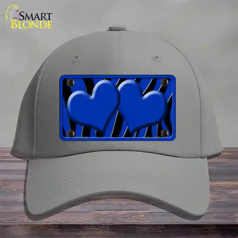 Blue Black Zebra Blue Centered Hearts Novelty License Plate Hat Cotton / Gray