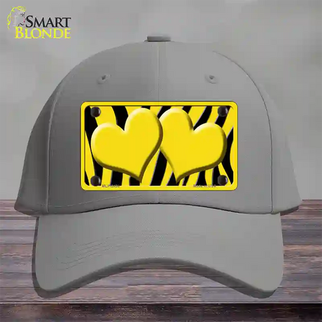 Yellow Black Zebra Yellow Centered Hearts Novelty License Plate Hat Cotton / Gray