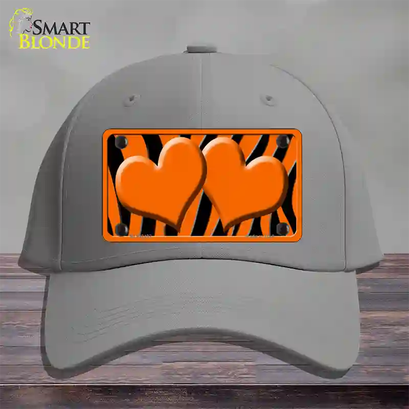 Orange Black Zebra Orange Centered Hearts Novelty License Plate Hat Cotton / Gray