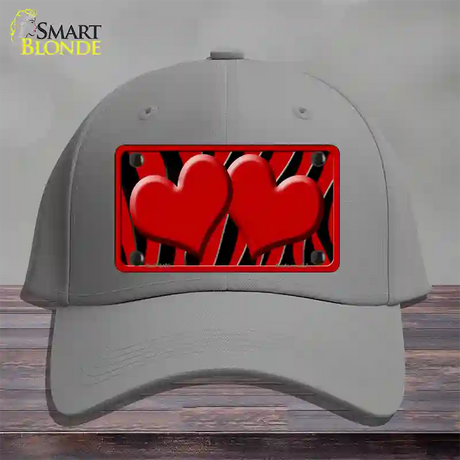 Red Black Zebra Red Centered Hearts Novelty License Plate Hat Cotton / Gray