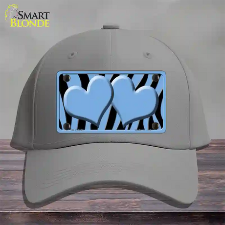 Light Blue Black Zebra Light Blue Centered Hearts Novelty License Plate Hat Cotton / Gray