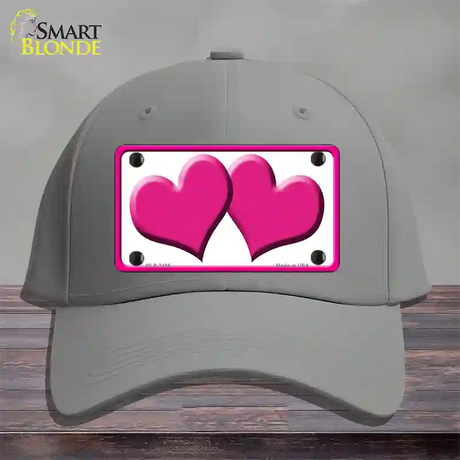 Solid Pink Centered Hearts White Novelty License Plate Hat Cotton / Gray