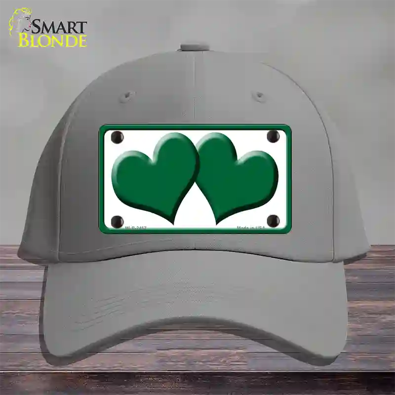 Solid Green Centered Hearts White Novelty License Plate Hat Cotton / Gray