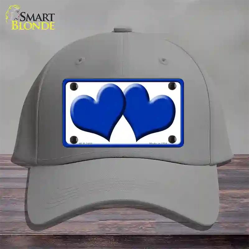 Solid Blue Centered Hearts White Novelty License Plate Hat Cotton / Gray