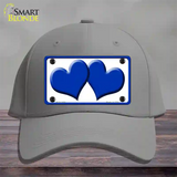 Solid Blue Centered Hearts White Novelty License Plate Hat Cotton / Gray