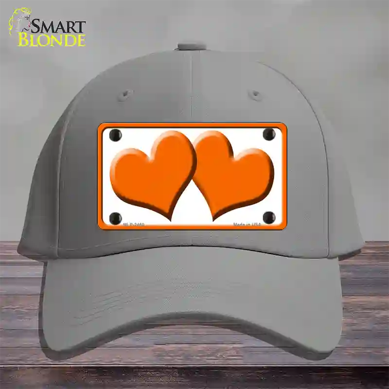 Solid Orange Centered Hearts White Novelty License Plate Hat Cotton / Gray