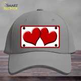 Solid Red Centered Hearts White Novelty License Plate Hat Cotton / Gray