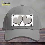 Solid Grey Centered Hearts White Novelty License Plate Hat Cotton / Gray