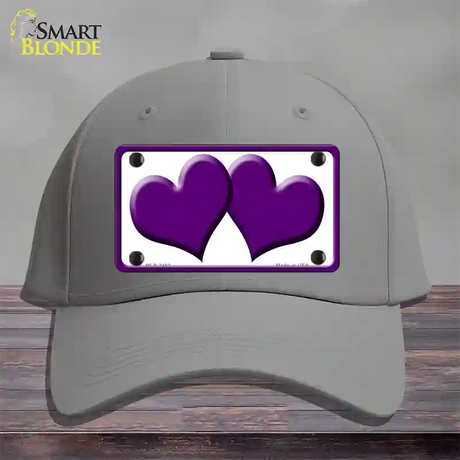 Solid Purple Centered Hearts White Novelty License Plate Hat Cotton / Gray