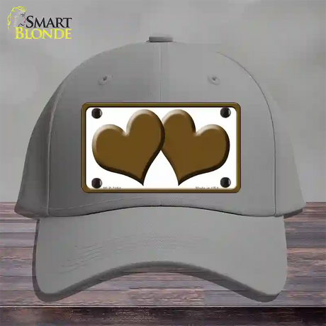 Solid Brown Centered Hearts White Novelty License Plate Hat Cotton / Gray