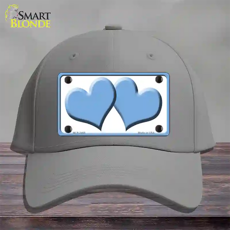 Solid Light Blue Centered Hearts White Novelty License Plate Hat Cotton / Gray