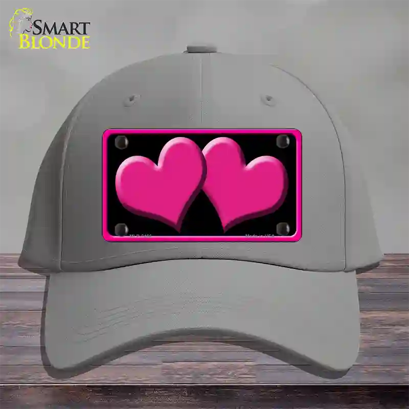 Solid Pink Centered Hearts Black Novelty License Plate Hat Cotton / Gray