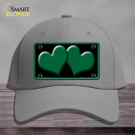 Solid Green Centered Hearts Black Novelty License Plate Hat Cotton / Gray