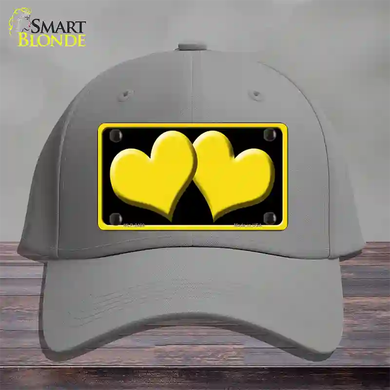 Solid Yellow Centered Hearts Black Novelty License Plate Hat Cotton / Gray