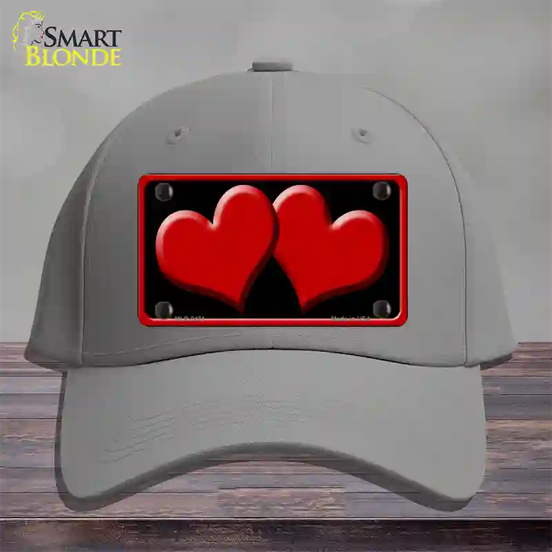 Solid Red Centered Hearts Black Novelty License Plate Hat Cotton / Gray