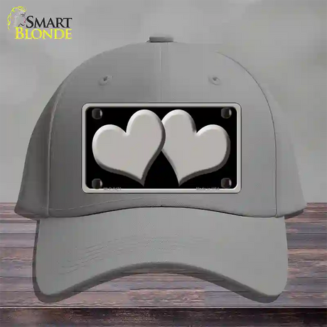 Solid Grey Centered Hearts Black Novelty License Plate Hat Cotton / Gray