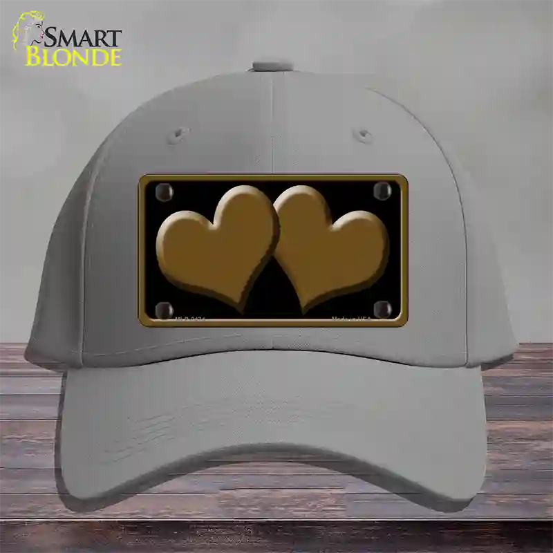 Solid Brown Centered Hearts Black Novelty License Plate Hat Cotton / Gray