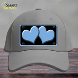 Solid Light Blue Centered Hearts Black Novelty License Plate Hat Cotton / Gray