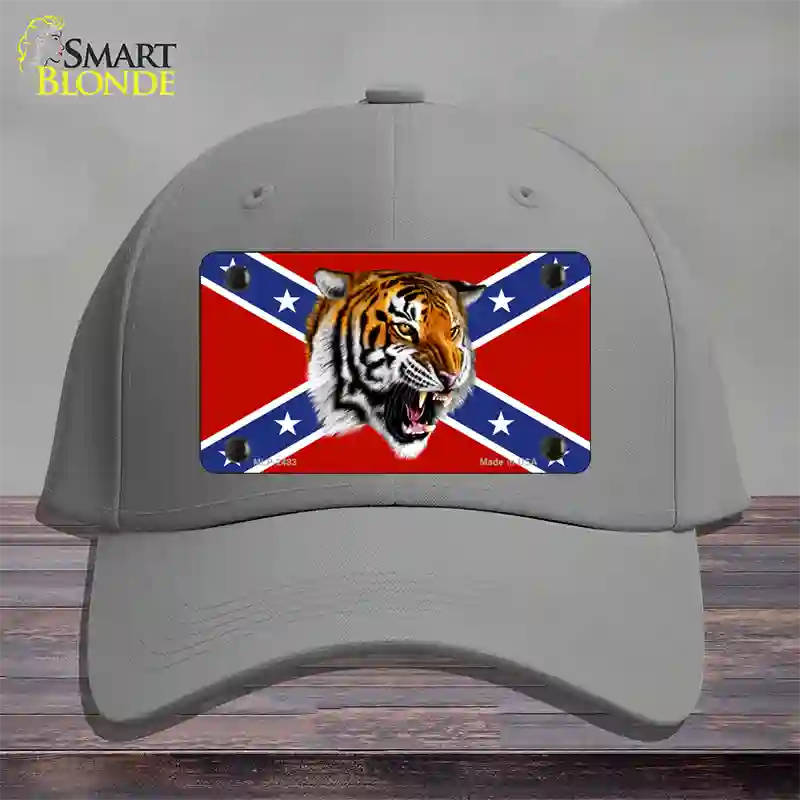 Confederate Flag Tiger Novelty License Plate Hat Cotton / Gray