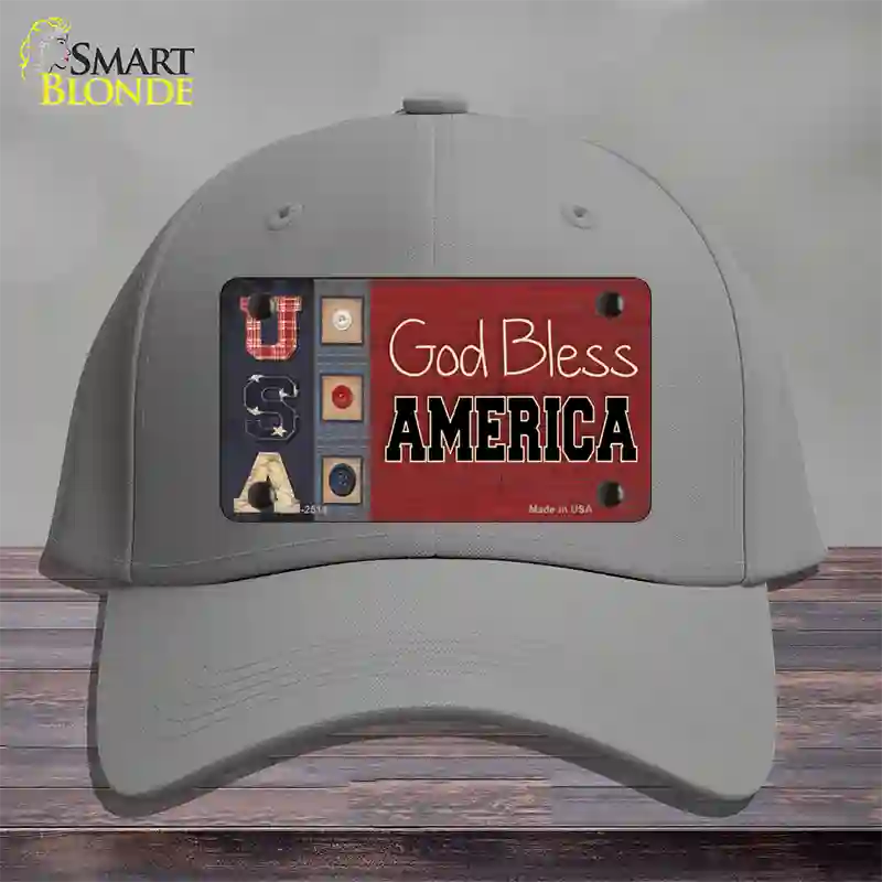 God Bless America Quilt Novelty License Plate Hat Cotton / Gray