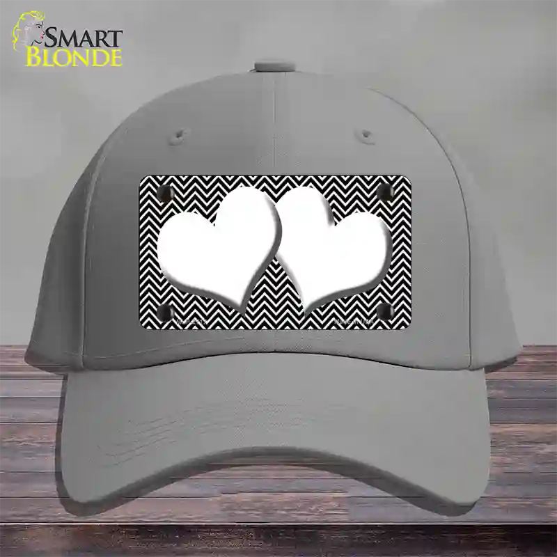 Black White Chevron White Center Hearts Novelty License Plate Hat Cotton / Gray