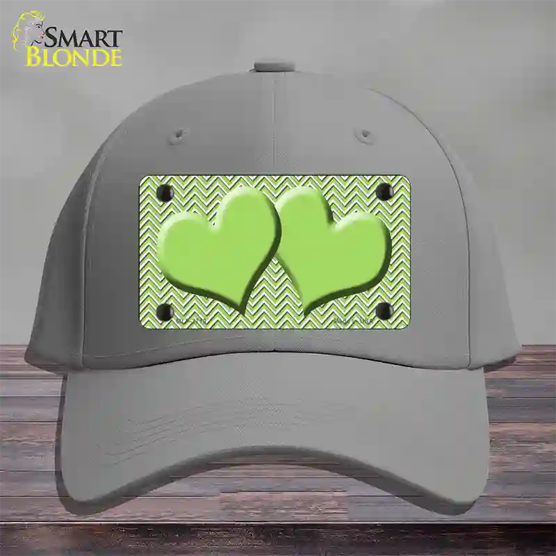 Lime Green White Chevron Lime Green Center Hearts Novelty License Plate Hat Cotton / Gray