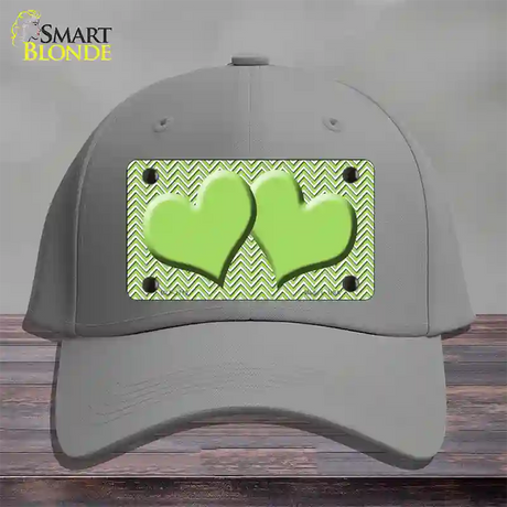 Lime Green White Chevron Lime Green Center Hearts Novelty License Plate Hat Cotton / Gray