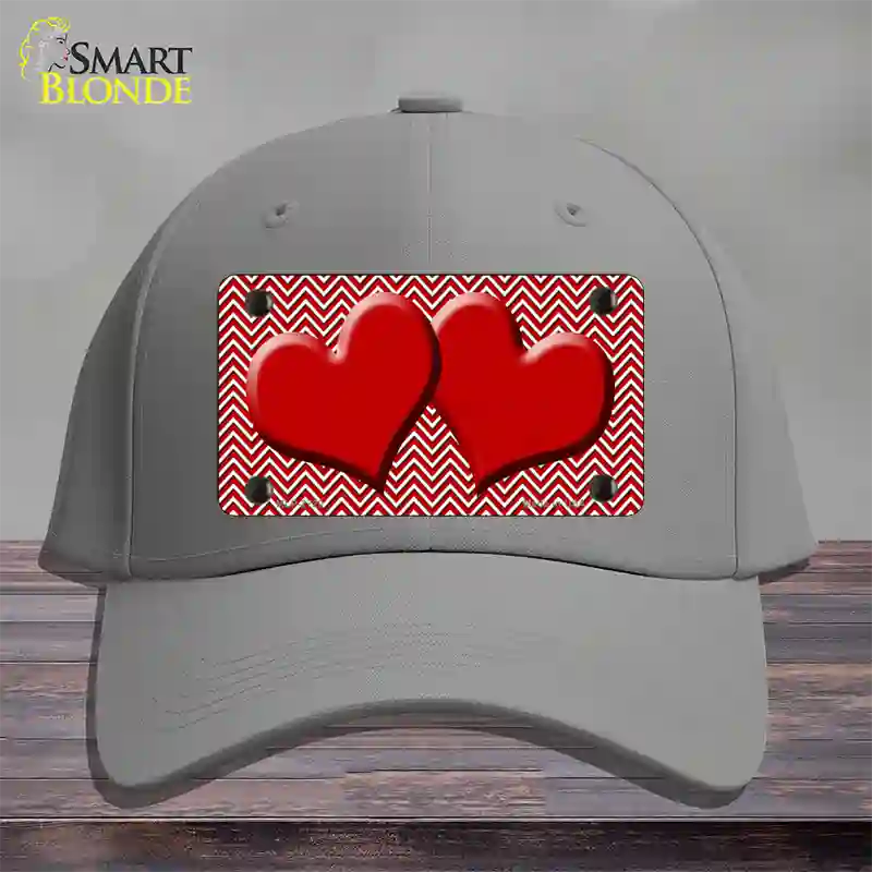 Red White Chevron Red Center Hearts Novelty License Plate Hat Cotton / Gray