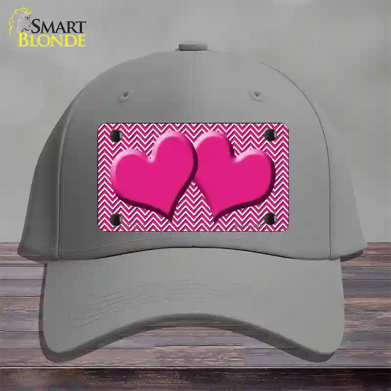 Pink White Chevron Pink Center Hearts Novelty License Plate Hat Cotton / Gray