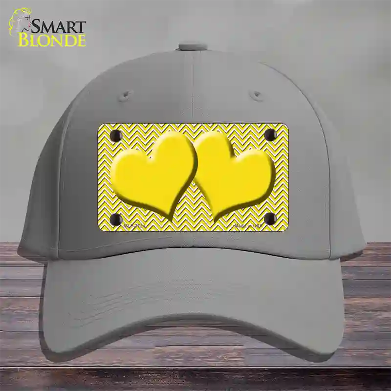 Yellow White Chevron Yellow Center Hearts Novelty License Plate Hat Cotton / Gray