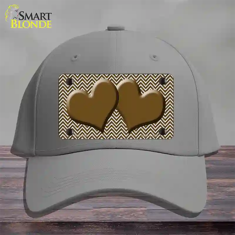 Brown White Chevron Brown Center Hearts Novelty License Plate Hat Cotton / Gray