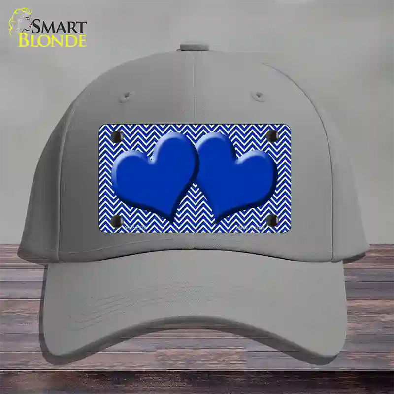 Blue White Chevron Blue Center Hearts Novelty License Plate Hat Cotton / Gray